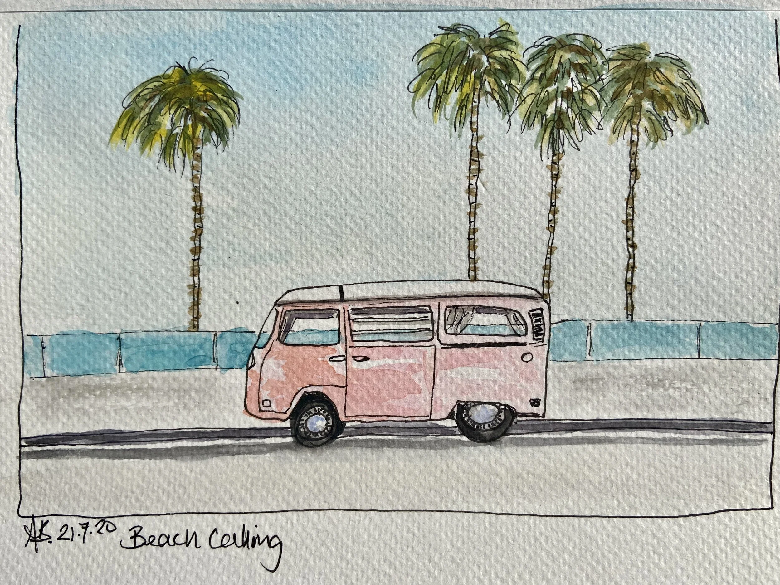 Pink surfer van