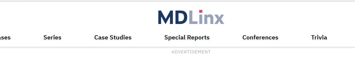 MDLinx website header featuring navigation menu with options for Diseases, Series, Case Studies, Special Reports, Conferences, and Trivia