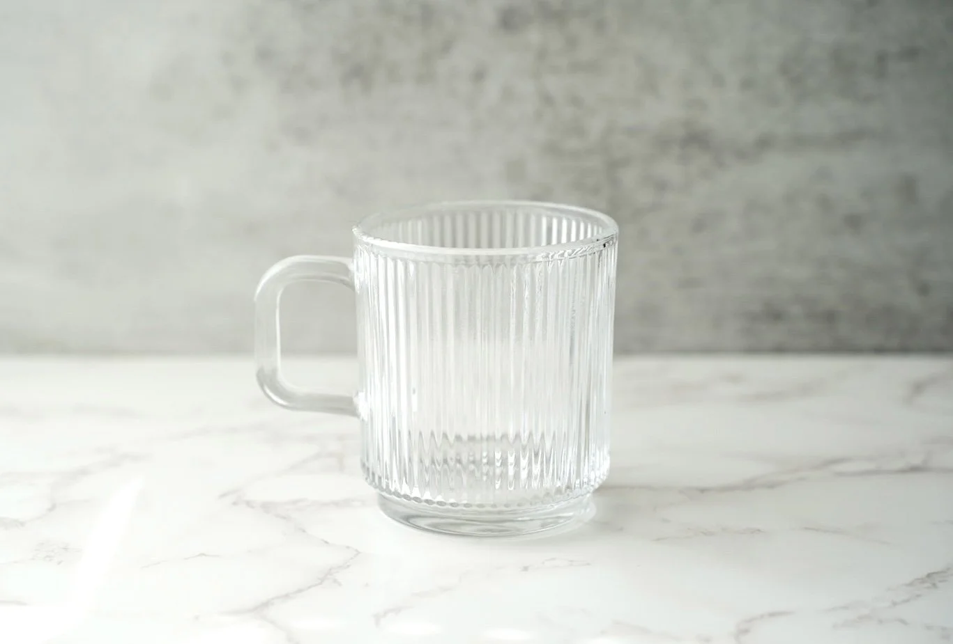 The Aurora  Clear Ribbed Glass Mug  12 oz | Microwave Safe Coffee Cup by  Marcel Ardani  Marcel Ardani