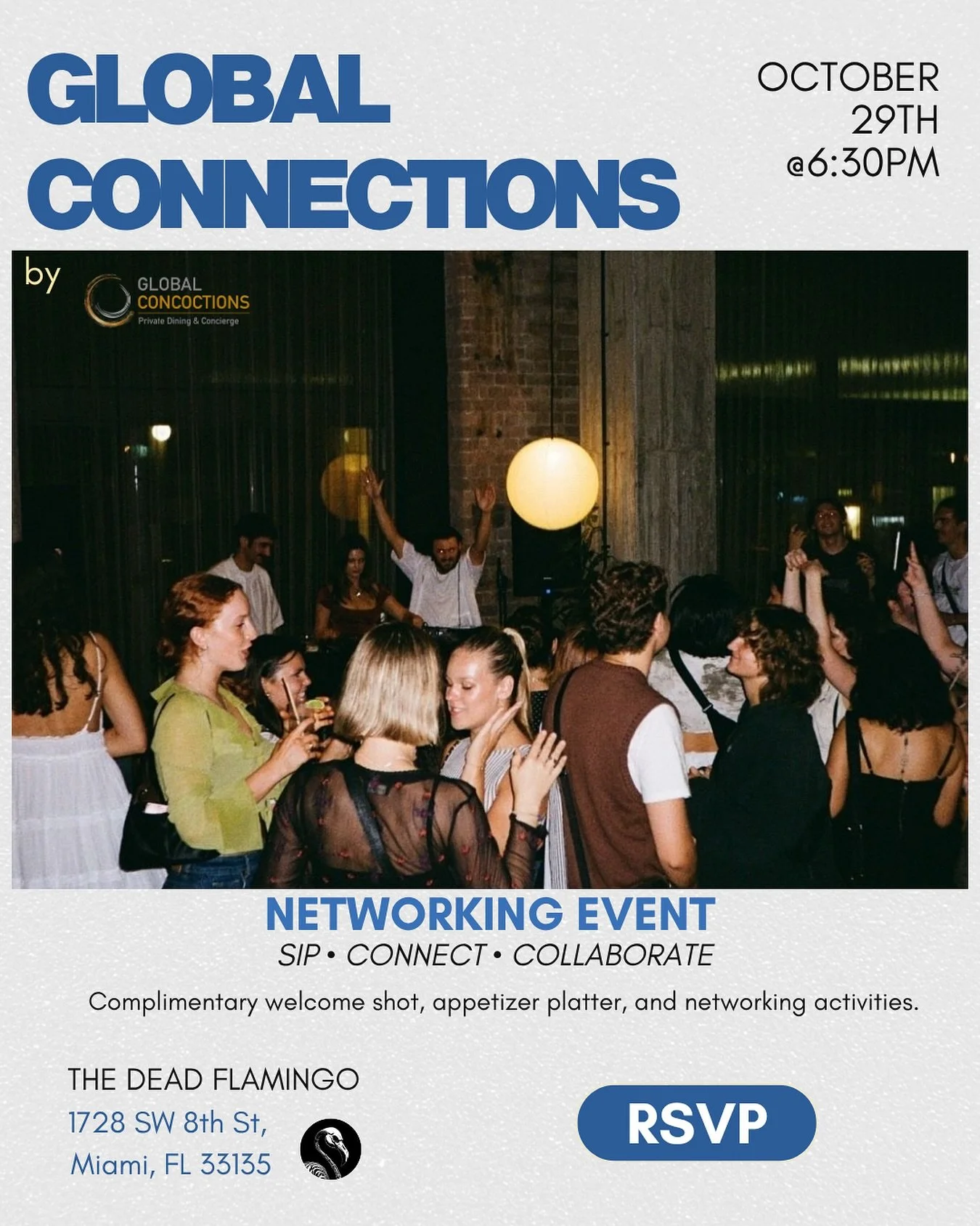 An evening where good food, great people, and genuine connections come together✨
Let&rsquo;s toast to collaboration, creativity, and new friendships. 🥂 

📅 October 29th | 6:30PM
📍 The Dead Flamingo @thedeadflamingobar 
Hosted by Global Concoctions