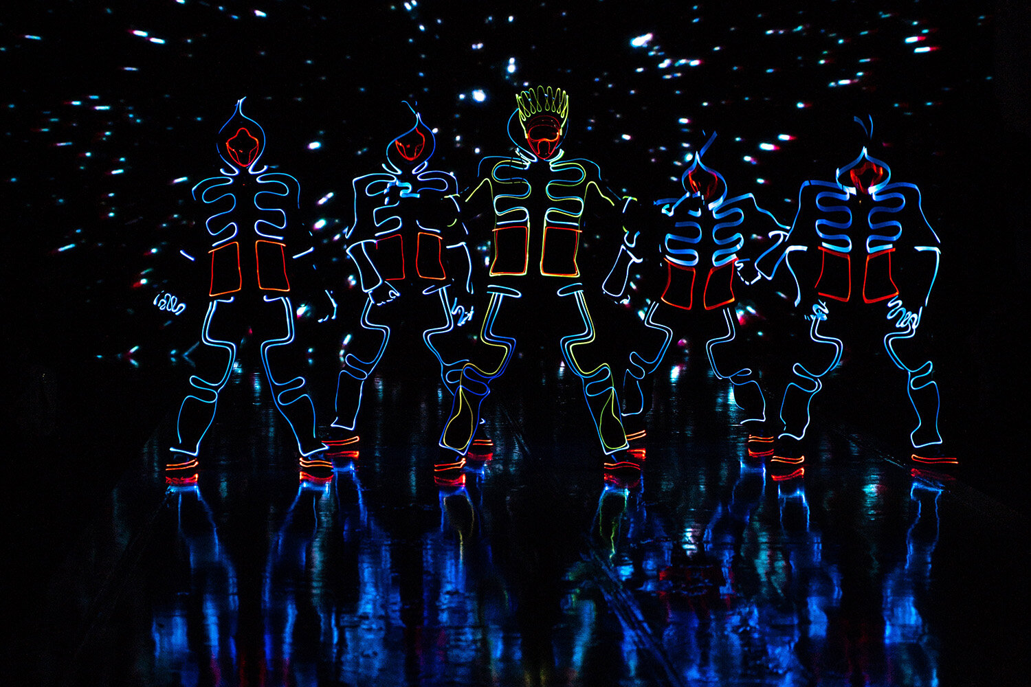 416 Bots is an engineered performance of lighting, music and dance.