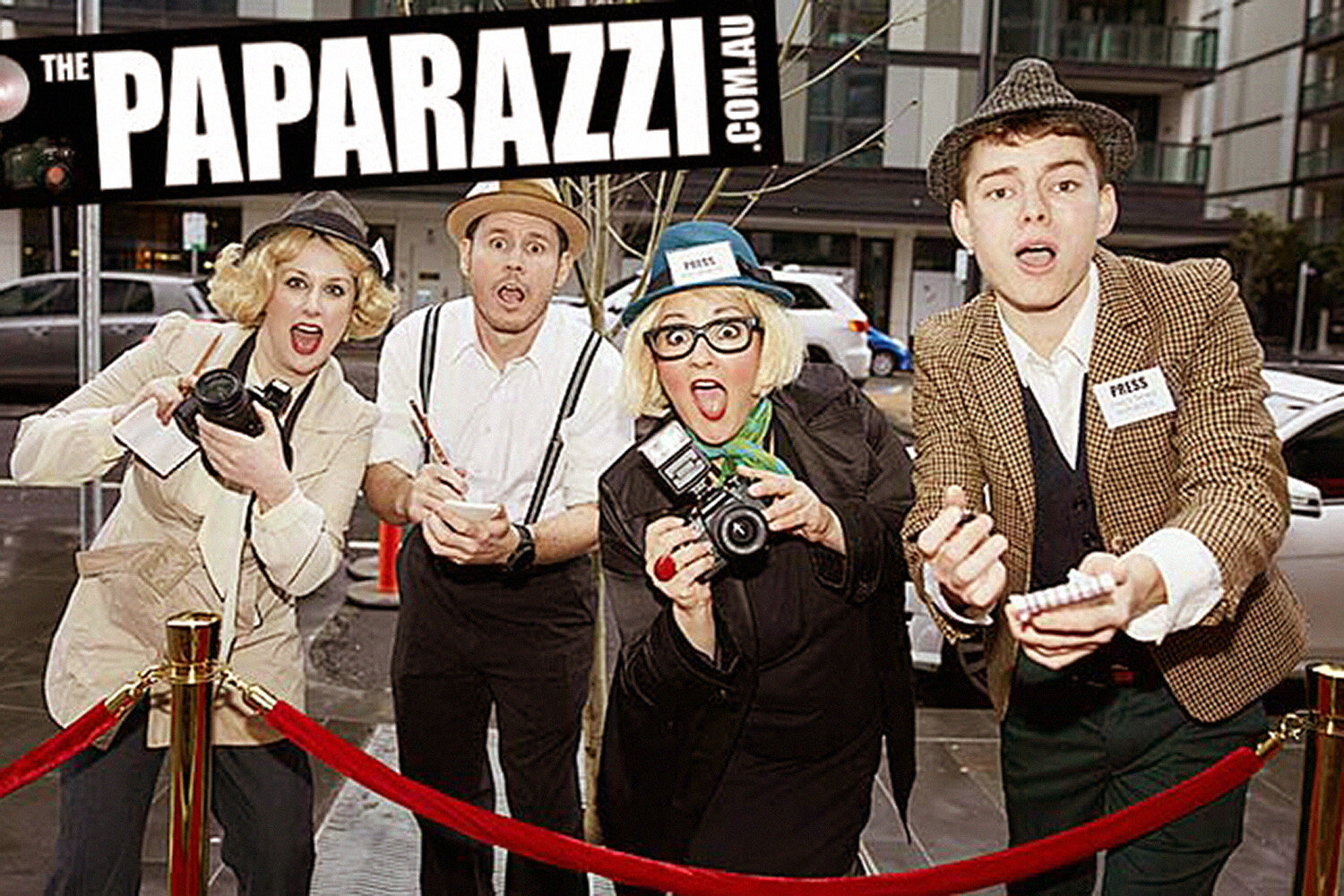 Surprise your guests and invite stylish, comical and engaging paparazzi to your party.