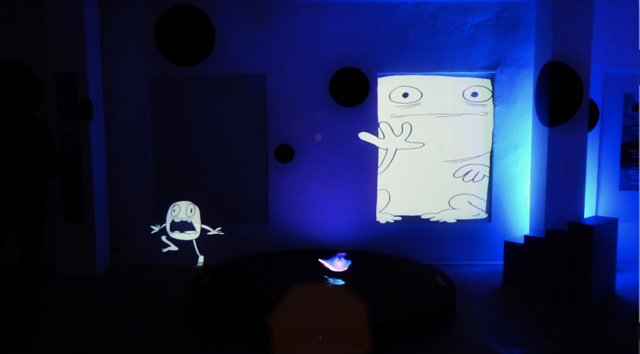 We worked with US-based animator Marty Cooper (@hombremcsteez), known for “aug-dementing reality”, to create The Next Everyday Story–custom sticker projections that interacted with the event environment.