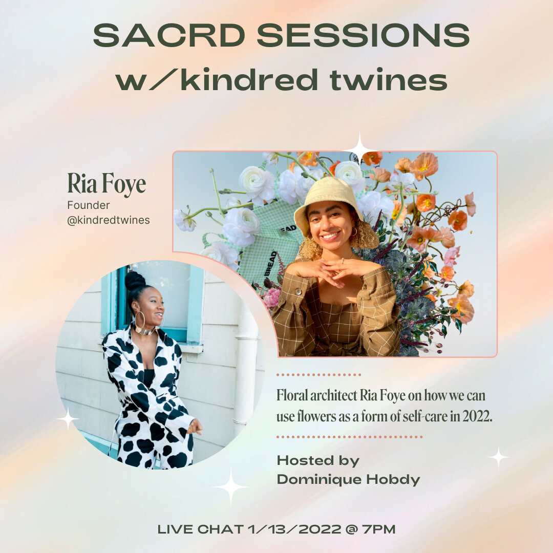 Oh hey, family!⠀⠀⠀⠀⠀⠀⠀⠀⠀
⠀⠀⠀⠀⠀⠀⠀⠀⠀
Join us tomorrow evening as we take a deep dive into self care with Ria Foye of @kindredtwines! ⠀⠀⠀⠀⠀⠀⠀⠀⠀
⠀⠀⠀⠀⠀⠀⠀⠀⠀
In this #sacrdsession, we&rsquo;ll chat about incorporating flowers into your self-love routine thi