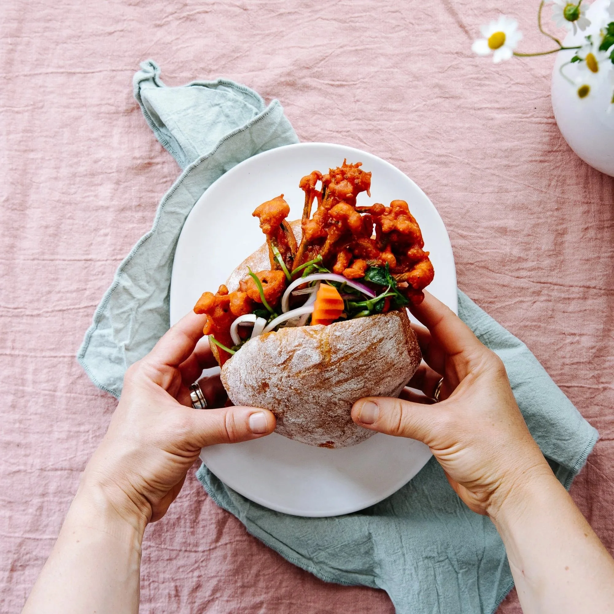 Cauliflower Blossom Fritter Sandwich