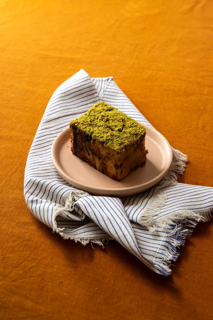 Pistachio Bread & Butter Pudding