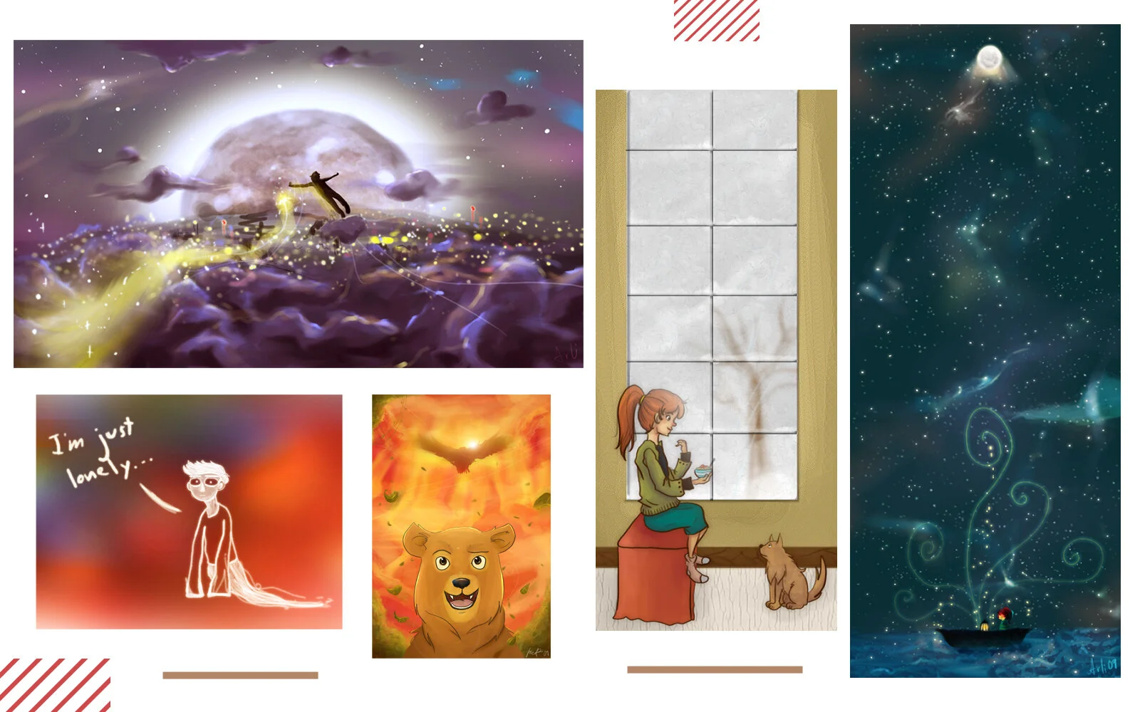 I had a phase too of drawing the sky so much, dotted with plenty of 3px and 5px soft round brush stars with outer glow 30% opacity… Haha! You’re not funny, Arli.