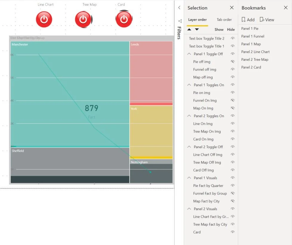 Power BI Buttons and Toggles, Multiple toggle panels on one page Peak
