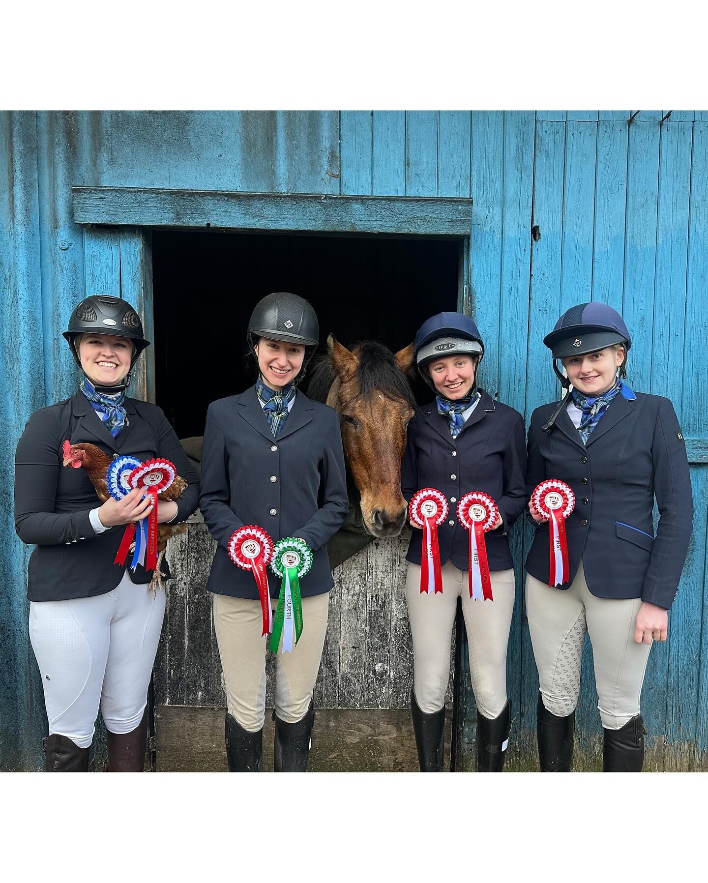 Winner, winner chicken dinner! B team placed Team 1st at their last BUCS competition of the season! Lorna placed 1st, Martine in 2nd and Olivia in 4th. 🐓🥇Thanks for having us today @au_equestrian_club