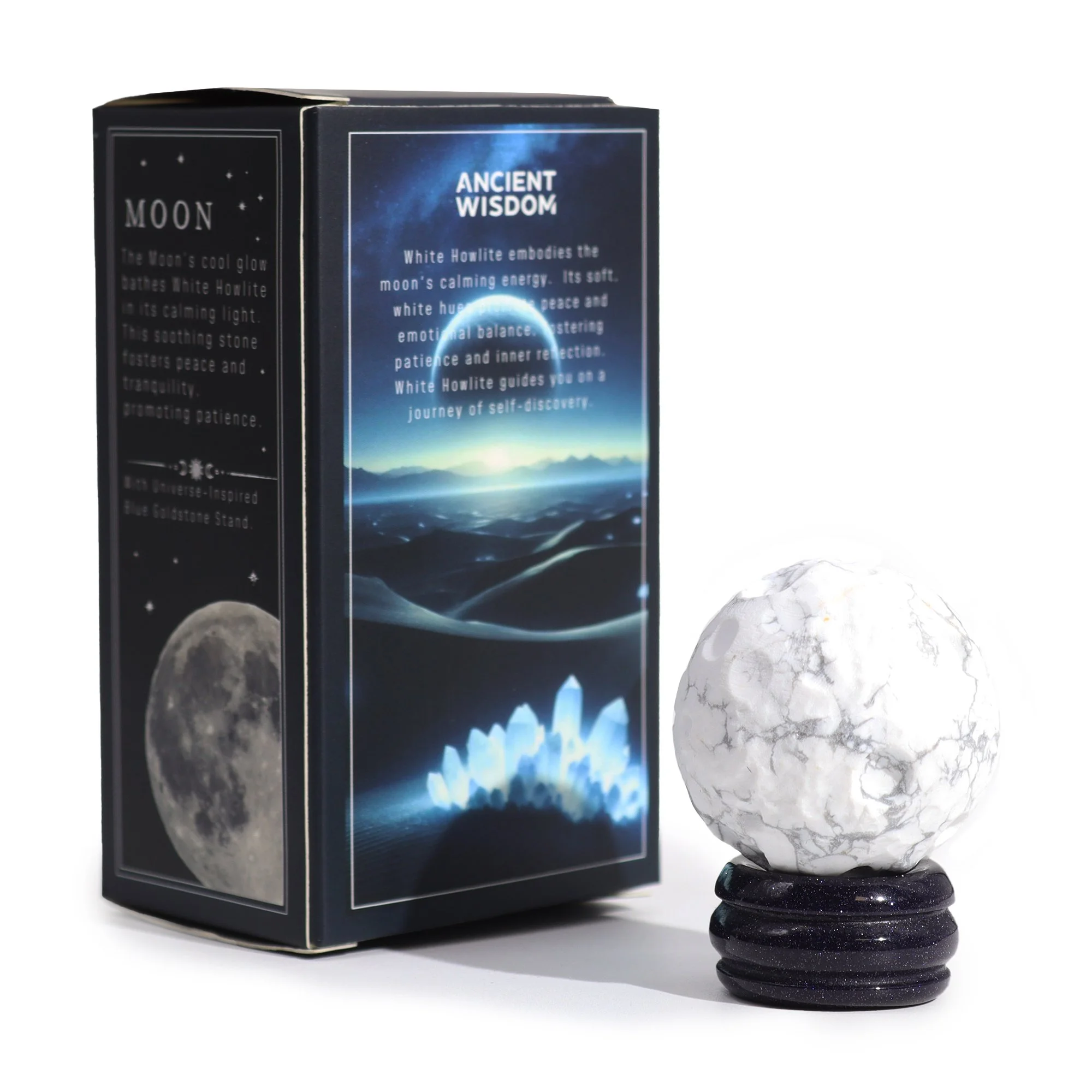 White Howlite Gemstone Planet with Stand