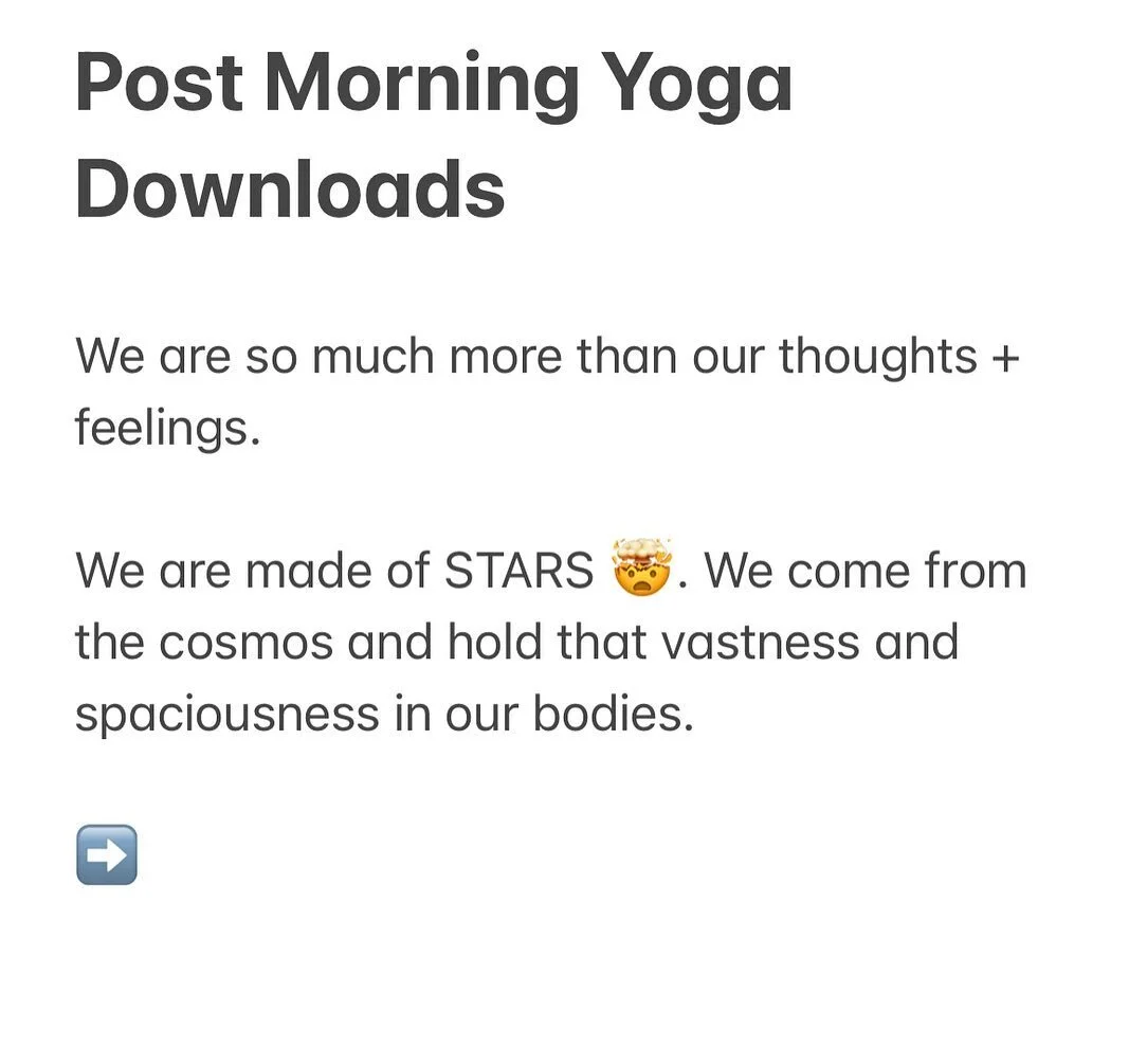 We are so much more than our thoughts + feelings. ⁣
⁣
We are made of STARS 🤯. We come from the cosmos and hold that vastness and spaciousness in our bodies.⁣
⁣
If/when things feel tight/constricted&mdash;when you&rsquo;re owned by thoughts or feelin