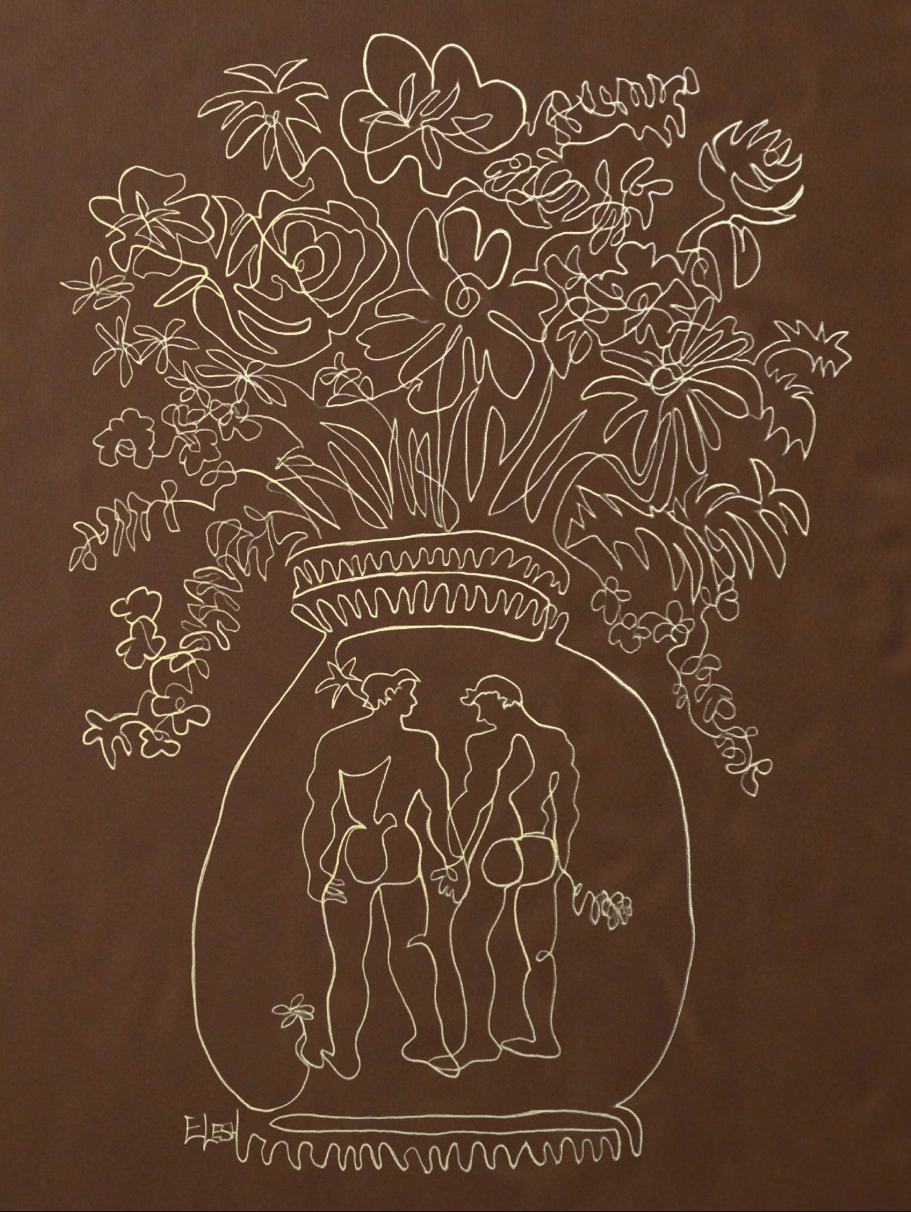 Gay bouquet. Chocolate and Gold. Single-line