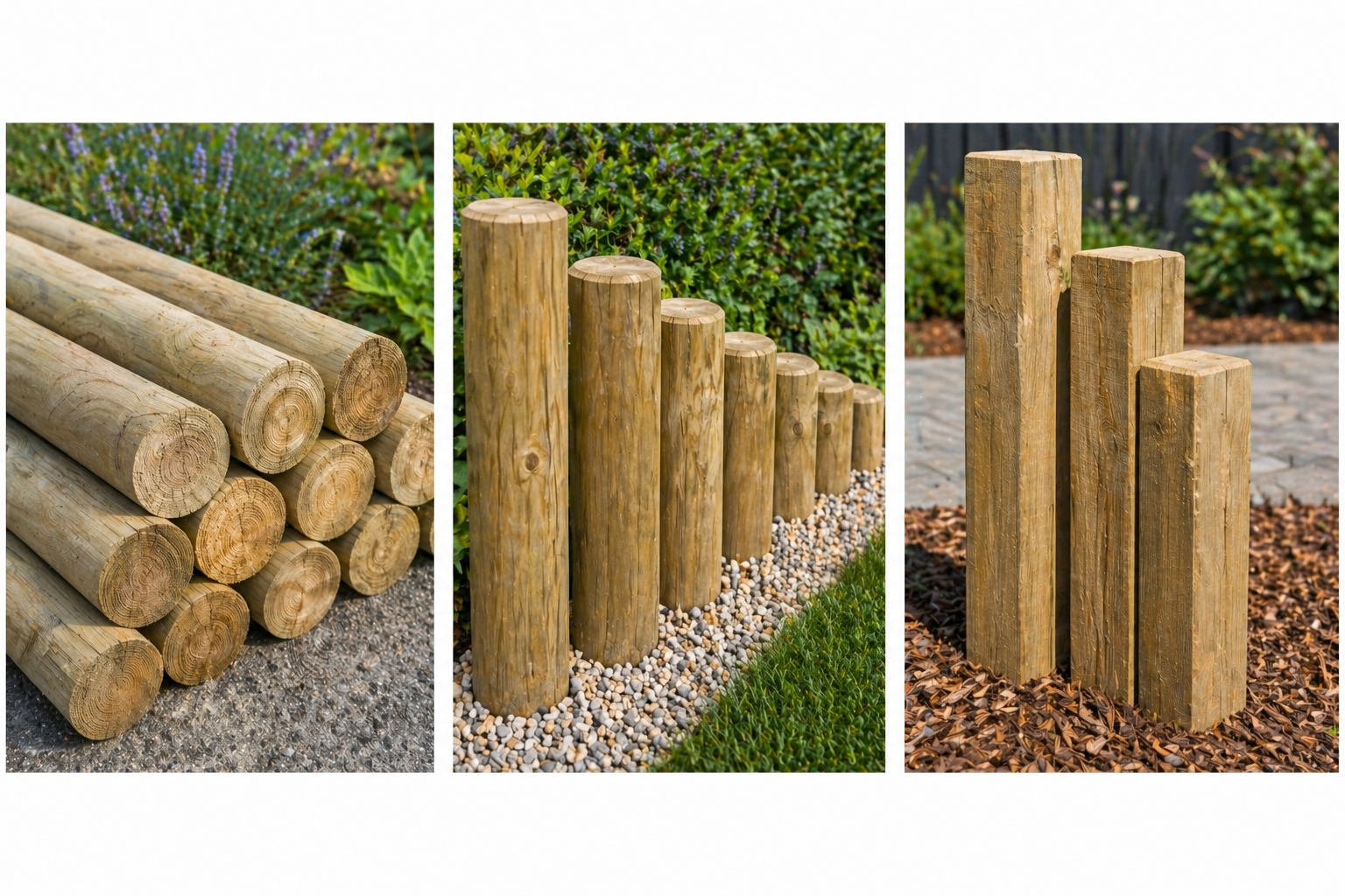 Inspiratie houten palen in de tuin