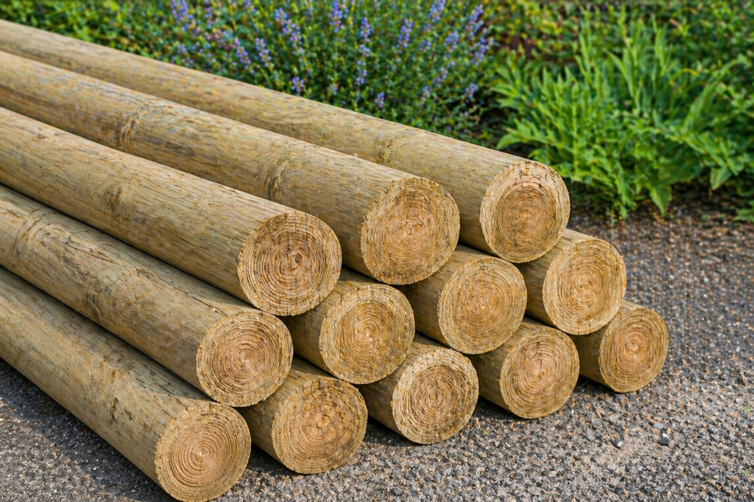 Houten palen tuin