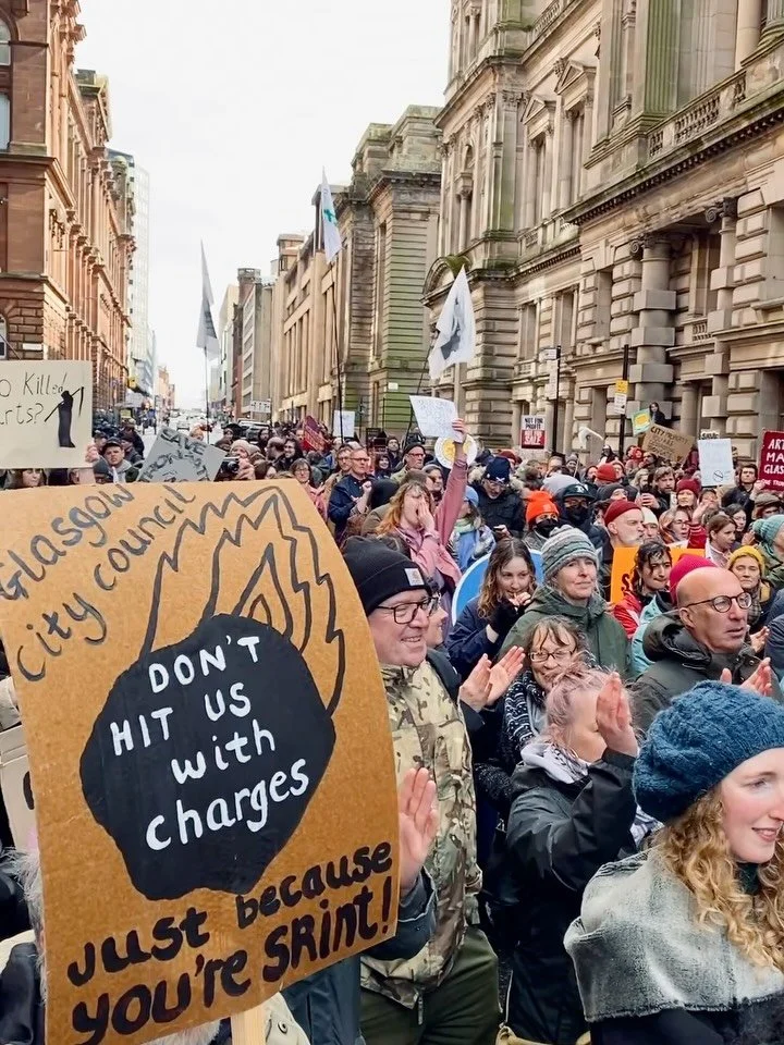 Incredible turnout at the demo to save 103 Trongate, while the organisations affected are today forced into signing unsustainable new leases in order to buy time for further negotiations. 
The loss of this cultural hub would be a real betrayal, one t