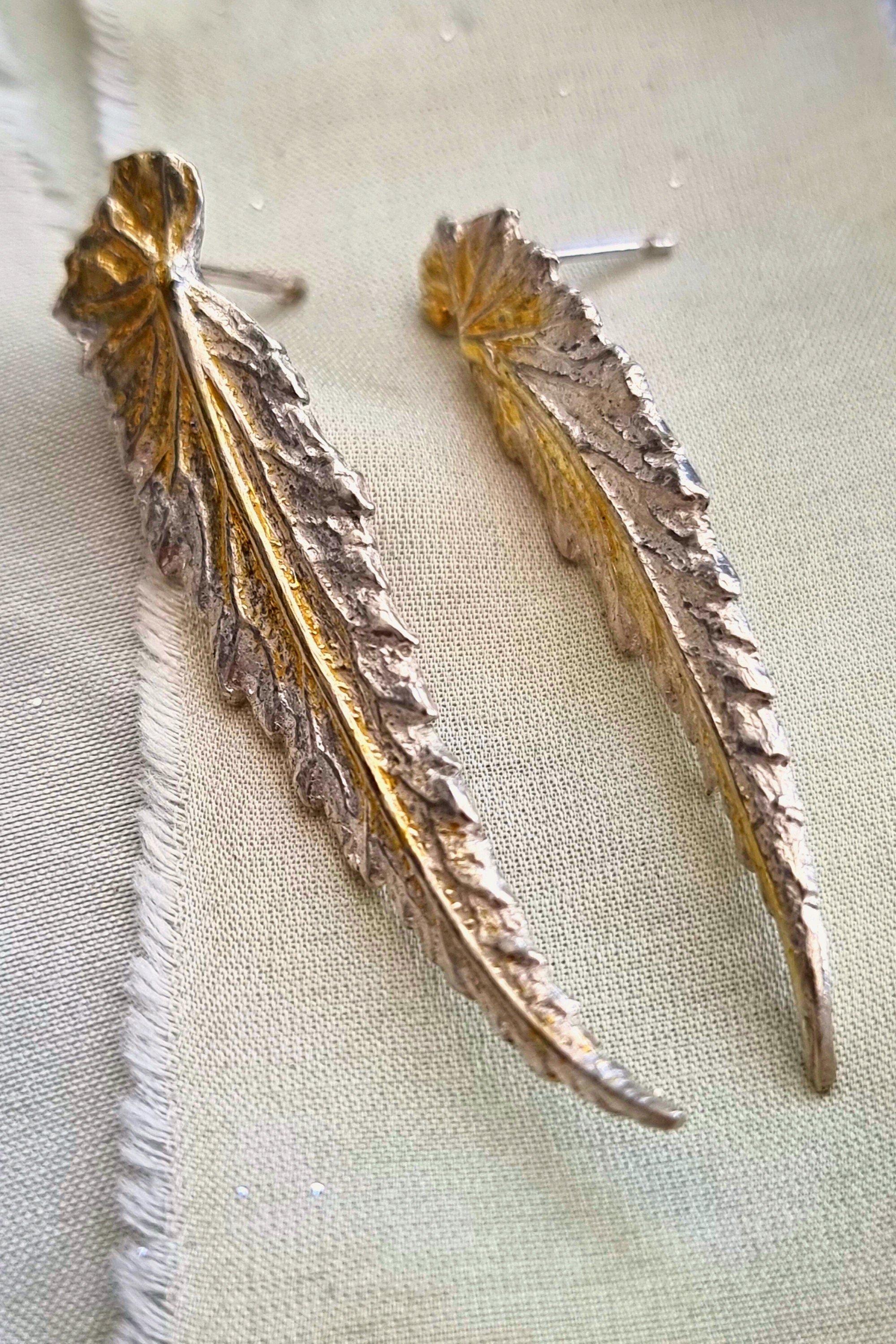 Silver and Gold Begonia Leaf Earrings