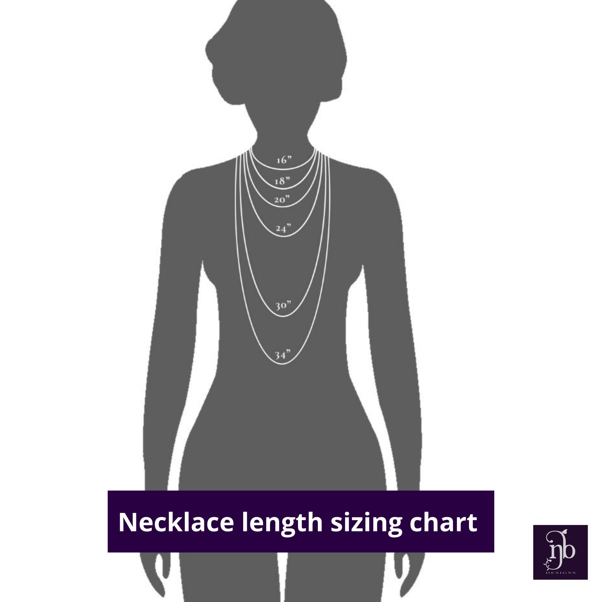 Image shows different necklace lengths on model