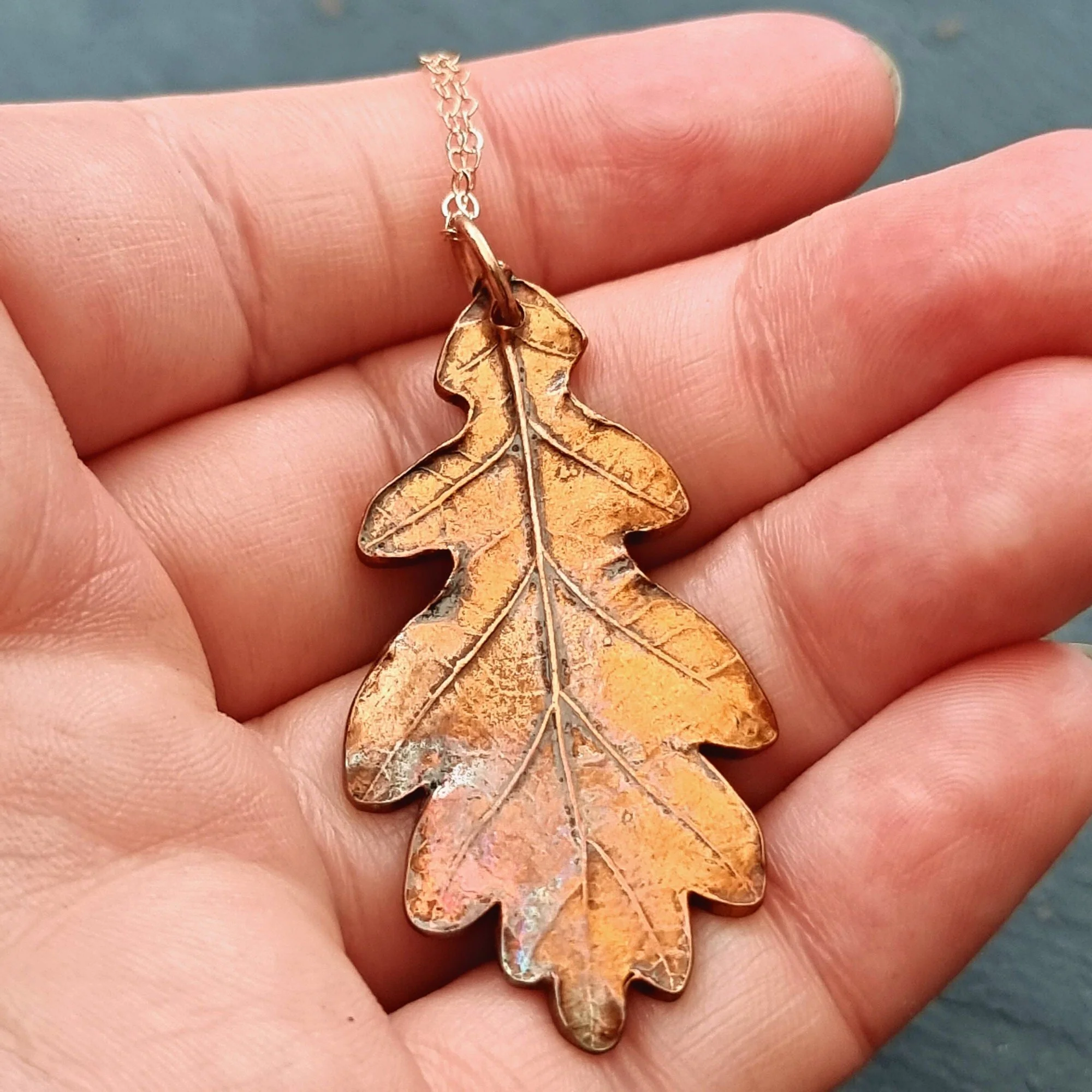 Copper oak Leaf Necklace, Handcrafted Copper oak Leaf Pendant Necklace,  Real oak Leaf Jewellery, Forest Jewellery, Autumn Jewellery — Naomi Brookes 