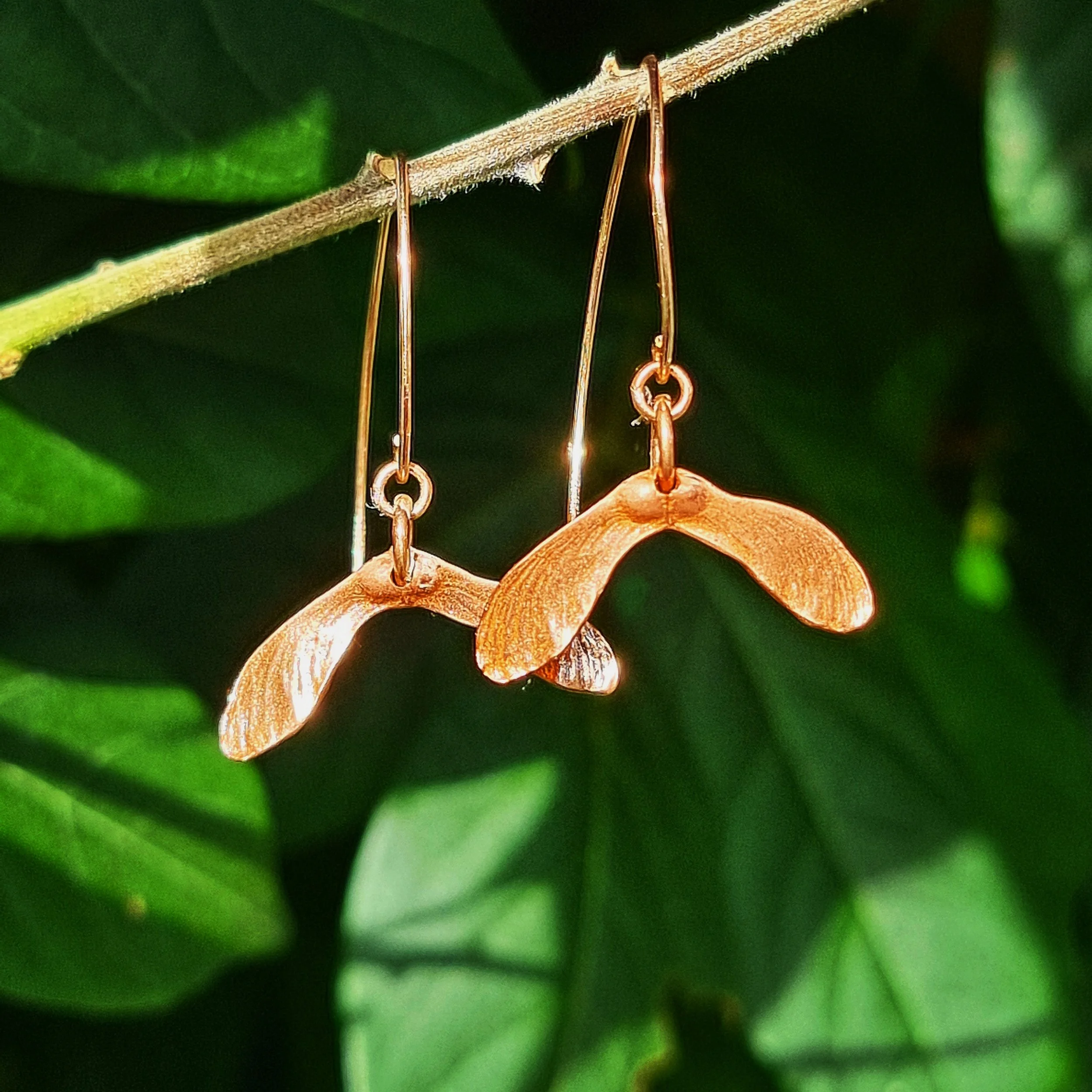 Copper Maple Seed Helicopter Drop Earrings