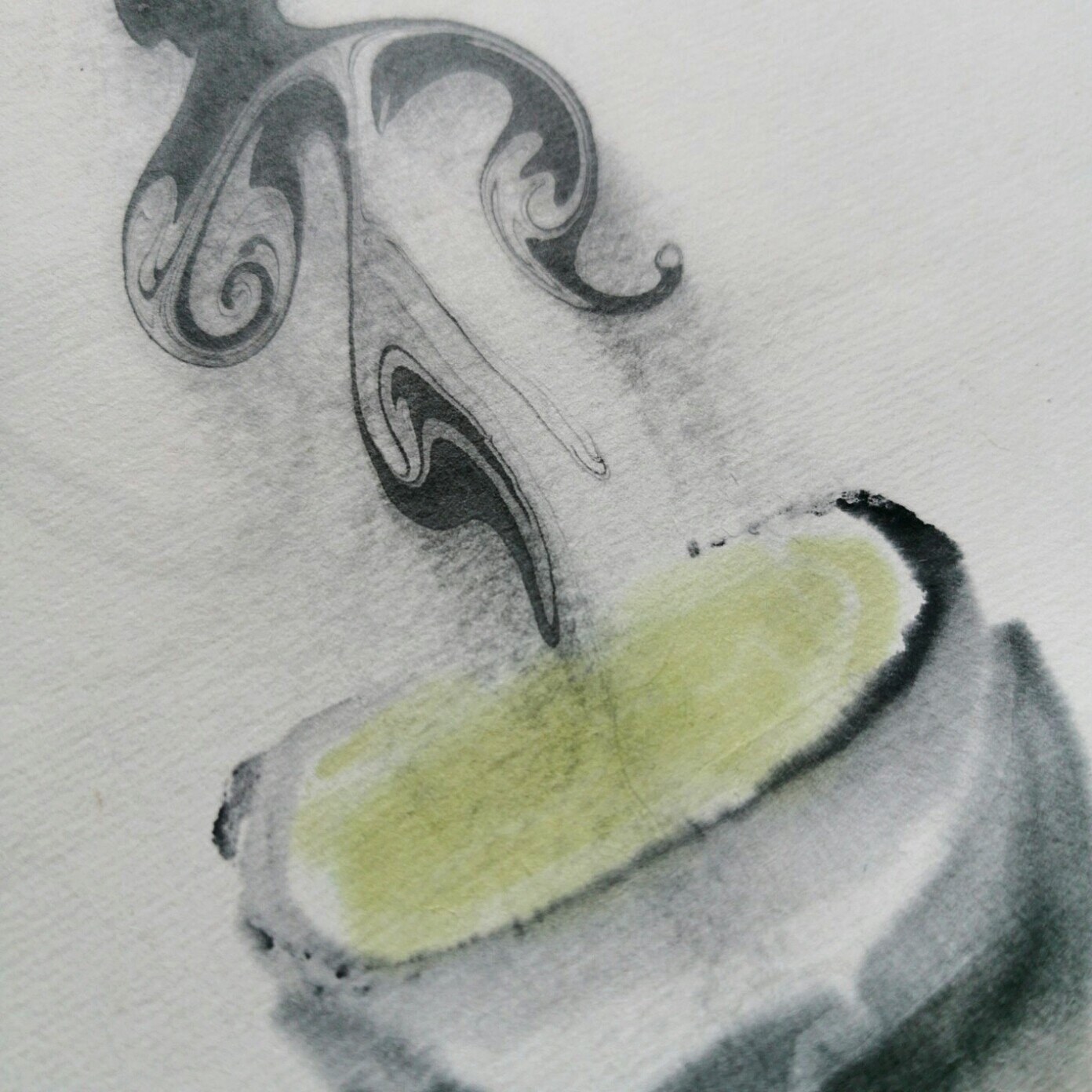 I looove the combination of suminigashi and ink painting. Not an easy process to pull off. First you have to pull the "Perfect" print from a waterbath of floating ink...and then decide what to paint with it . It takes a lot of planning and skill!