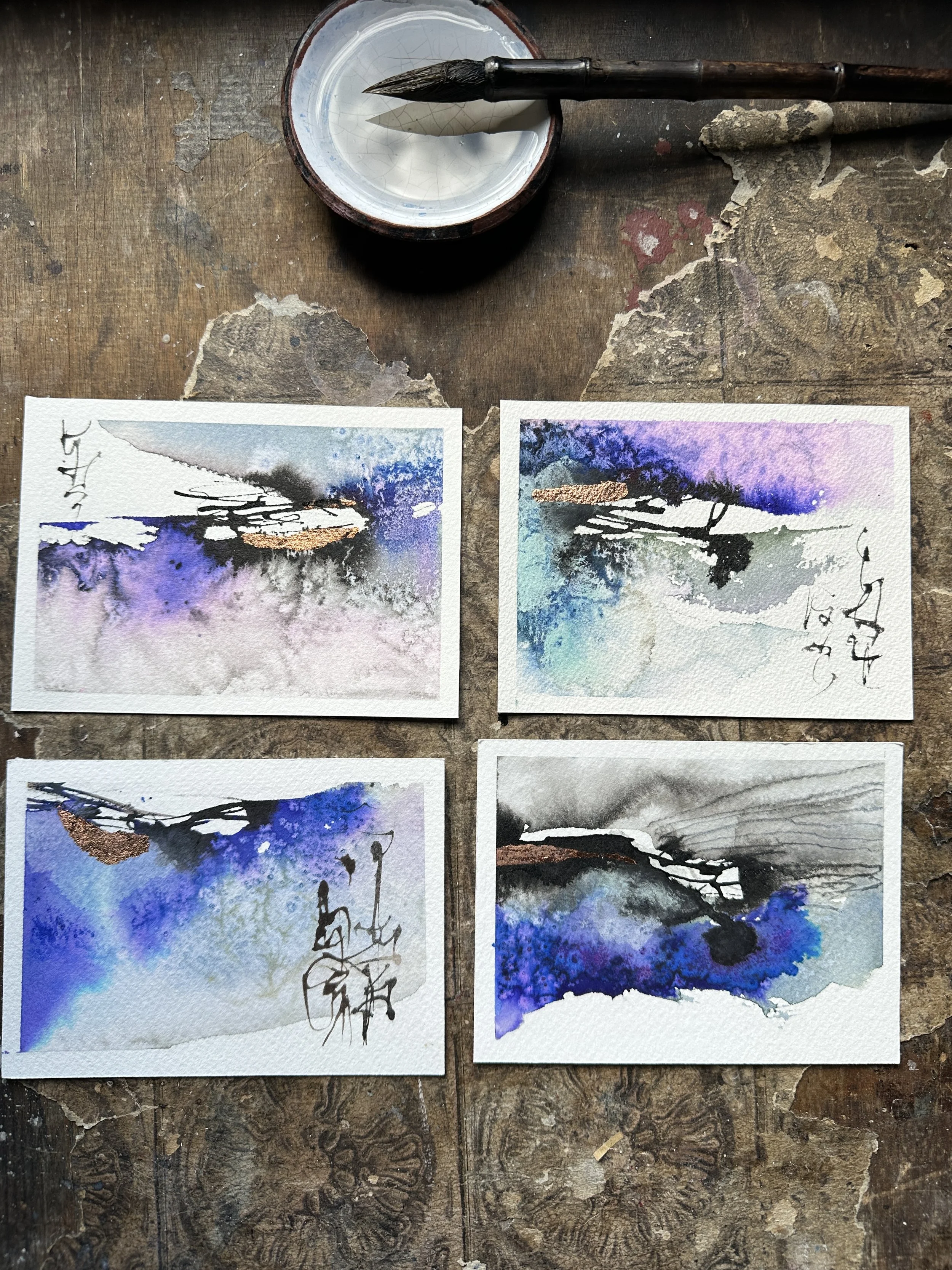 JUST FOR YOU Mini mixed media abstract No. 1 set of four