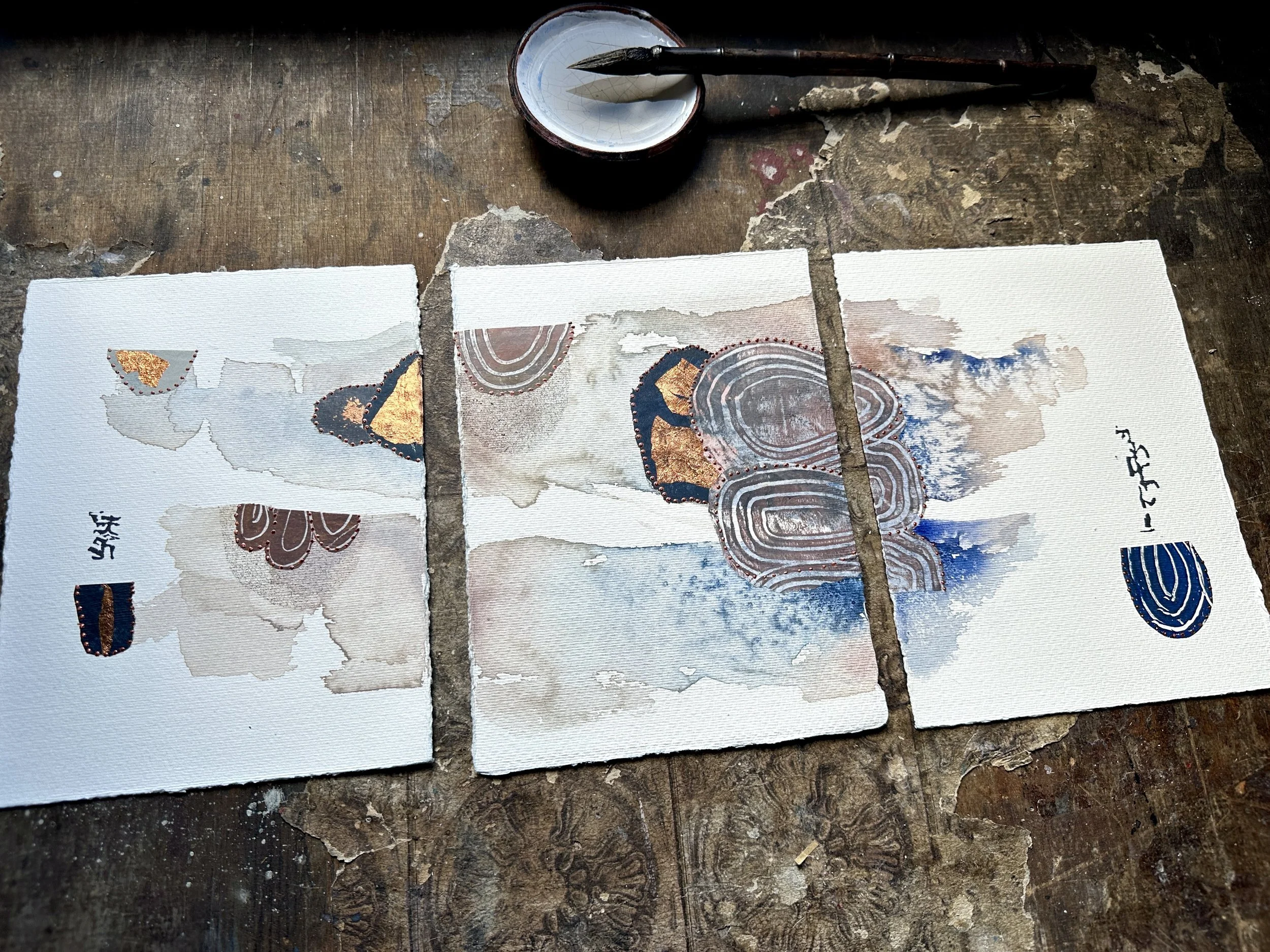 /Storm Cloud/ Mixed Media Study Triptych