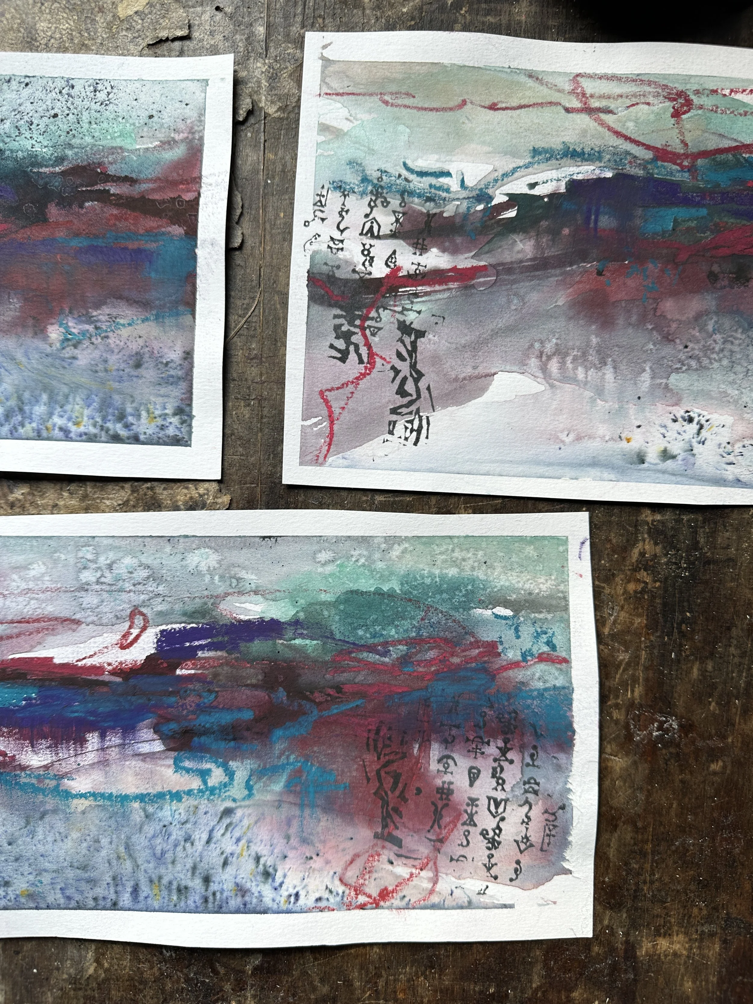 JUST FOR YOU Mini mixed media abstract set of three