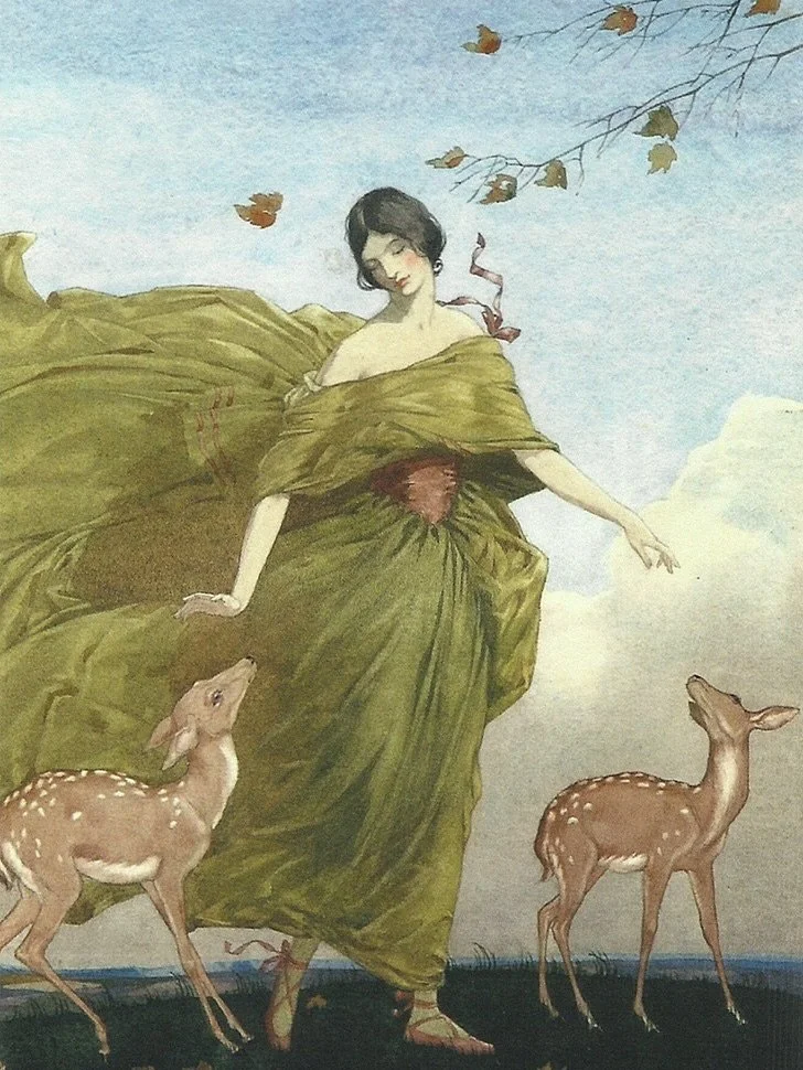 Fawns 🤎 Autumn by Stanislaus Soutten Longley (1894-1966) 🦌🌳 and some fawn necklaces which I have made recently.