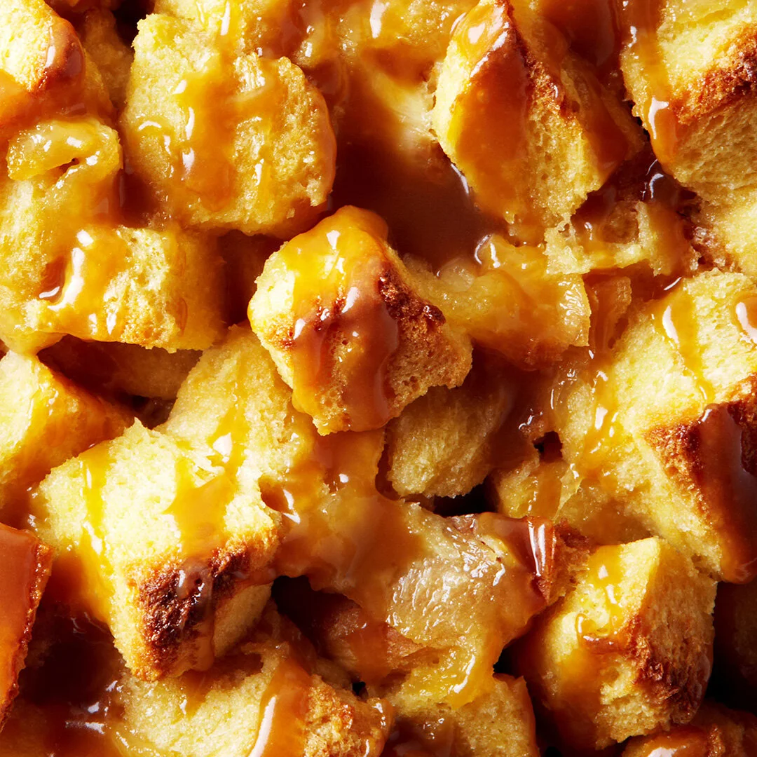 Peach Bread Pudding with Caramel Sauce