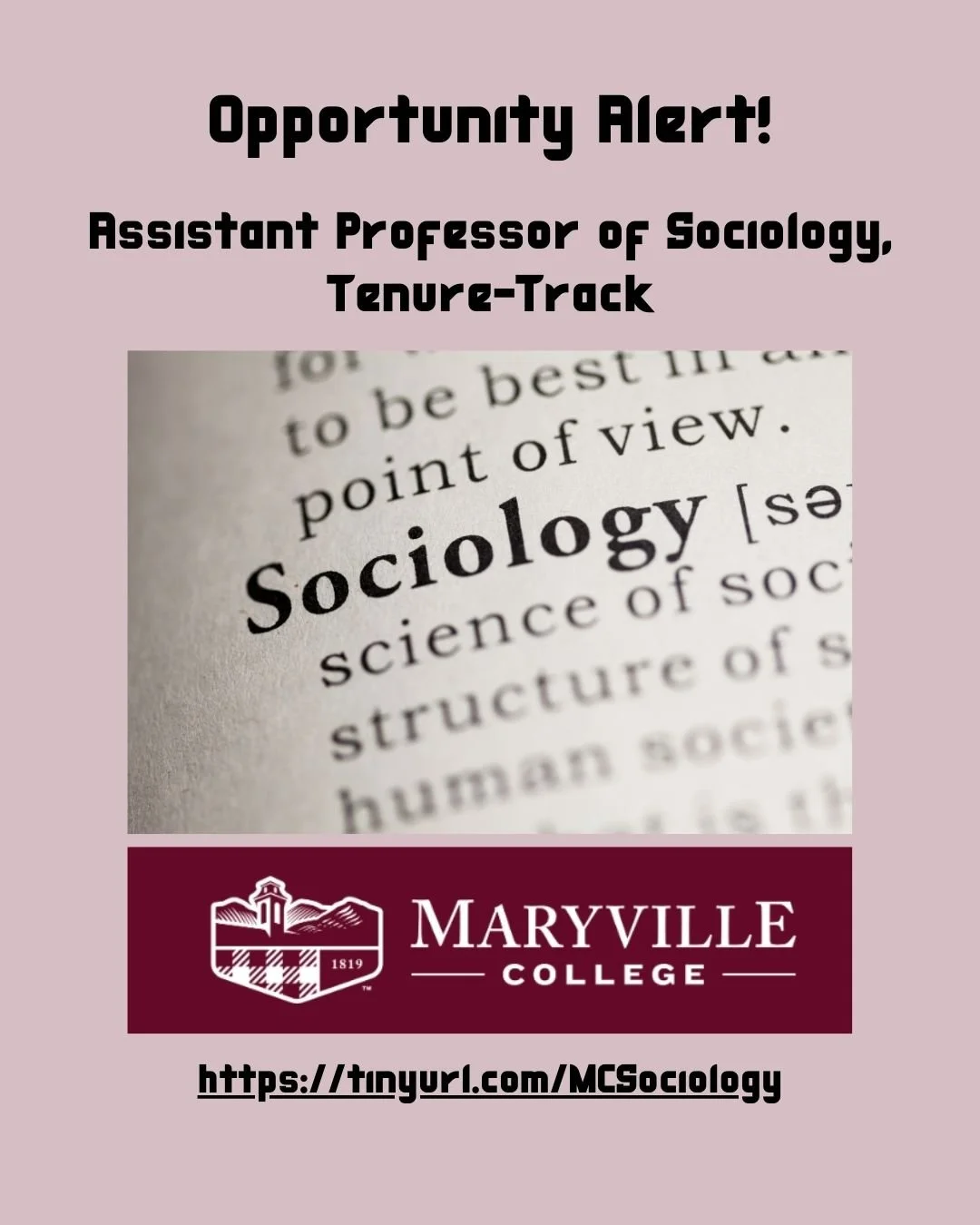 Tenure-Track Job Alert! Maryville College (TN) is hiring an Assistant Professor of Sociology. Review of applications will begin on December 10 and continue until the position is filled.

https://tinyurl.com/MCSociology 

#highered #sociology #sociolo