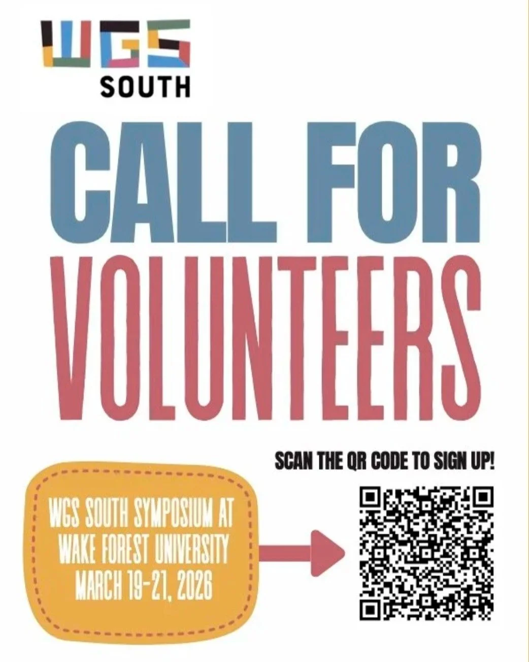 Feel like pitching in? Volunteer to help out our @wfuwgss and WGS South teams during the conference! 

https://wgssouth.org/volunteer-1 

#community #partnership #socialjustice #wgs #feminist #intersectionality #accessibility #accessibilitymatters #c