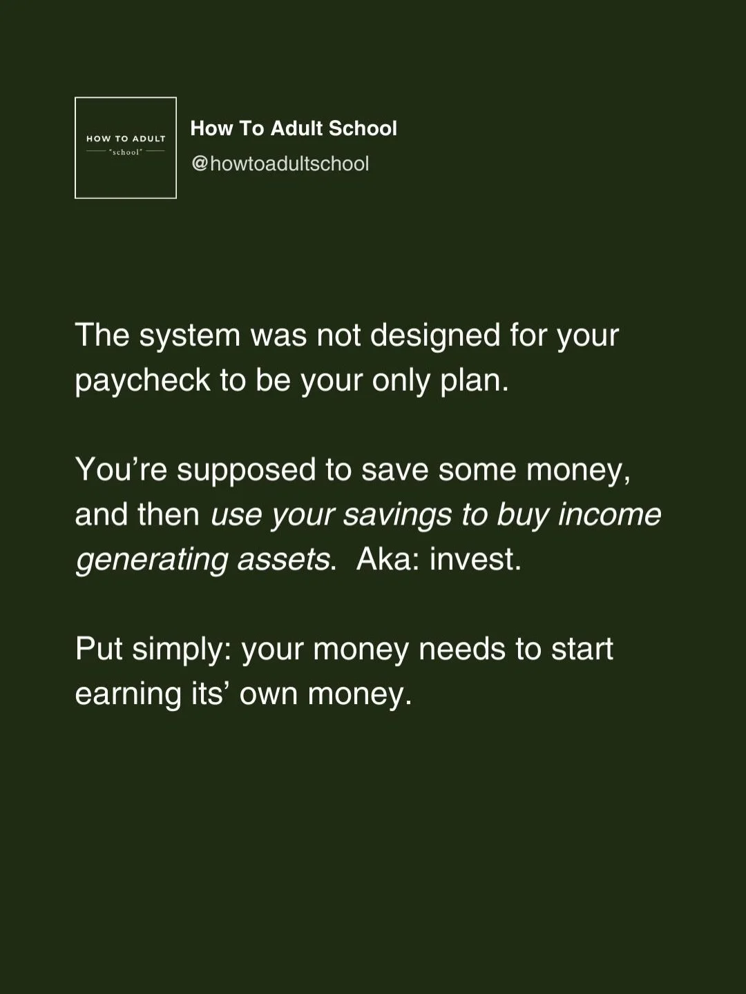 You were taught to think about income the wrong way, or at least you were never taught THE BIG PICTURE when it comes to understanding income.
.
We go to school and are encouraged to pick a career, with salary options being part of what we consider wh