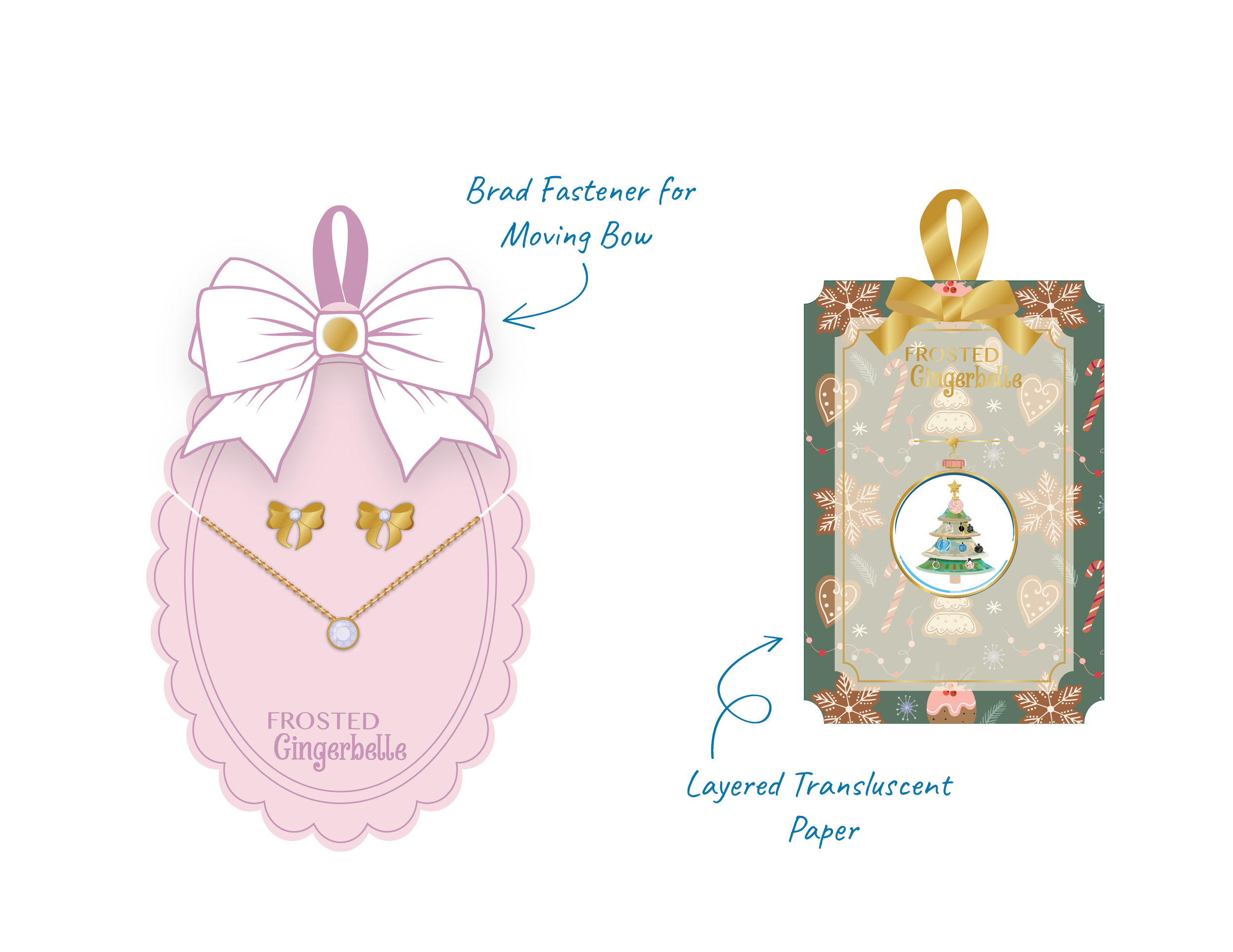 hanging jewelry card with layered bow and brass nail, hanging card with translucent paper layer and gold foil