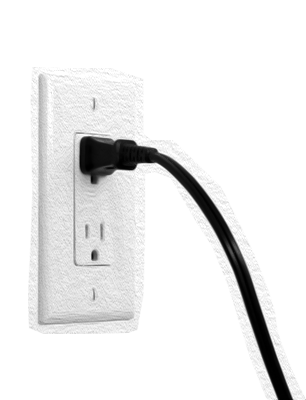Electrical outlet with a plugged-in power cord.