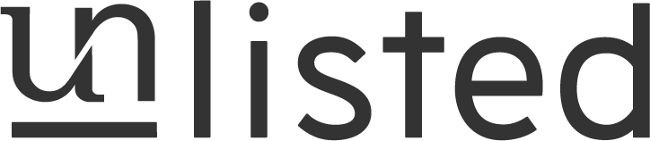 The word 'unlisted' in large, black text on a white background.