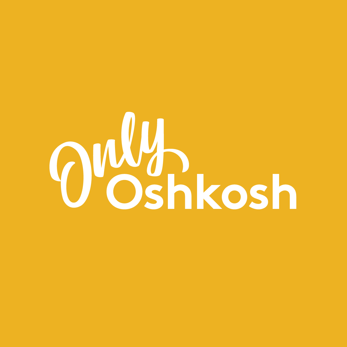 Text graphic reading "July Oshkosh" on a mustard yellow background.