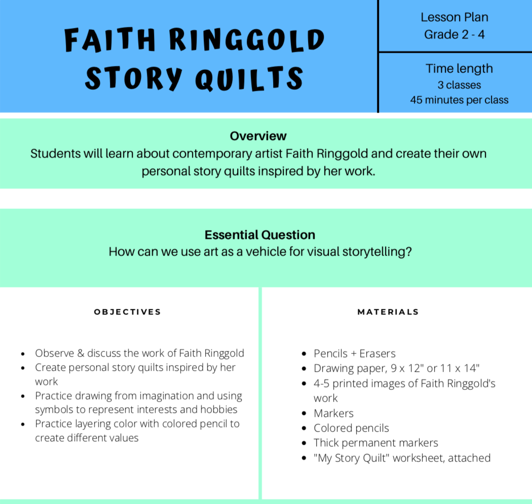 FREE Faith Ringgold Story Quilts, Grades 2-4