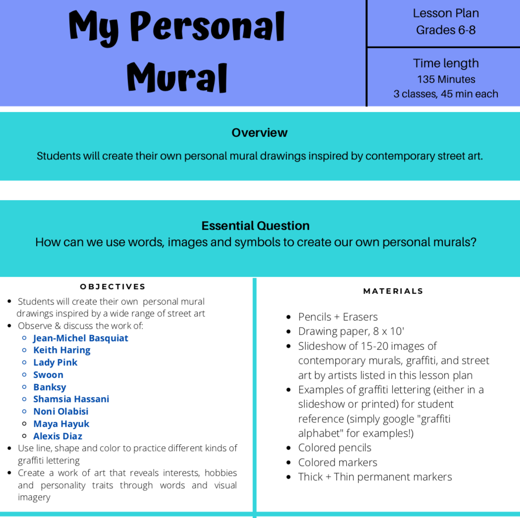 FREE My Personal Mural Lesson, Grades 6-8