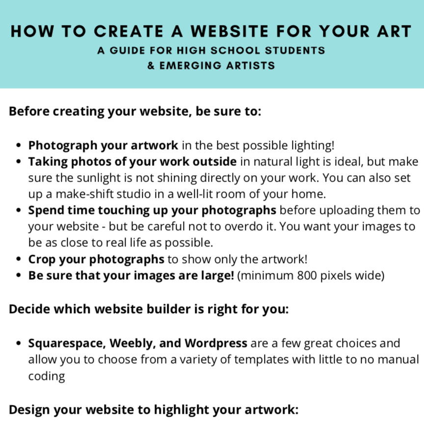 FREE How to Create a Website For Your Art, Grade 9-12+