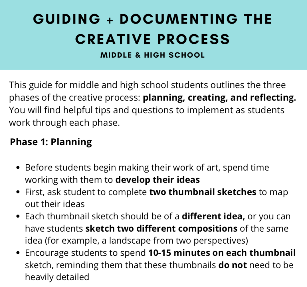 FREE Documenting &amp; Guiding the Creative Process, Grades 7-12