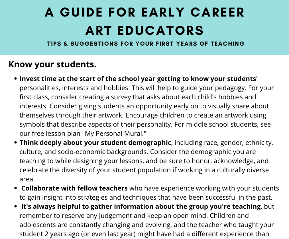 FREE Guide for Early Career Art Educators