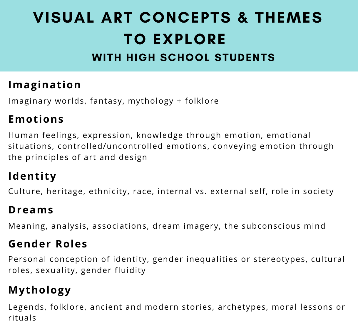 FREE Visual Art Concepts &amp; Themes to Explore with High School Students