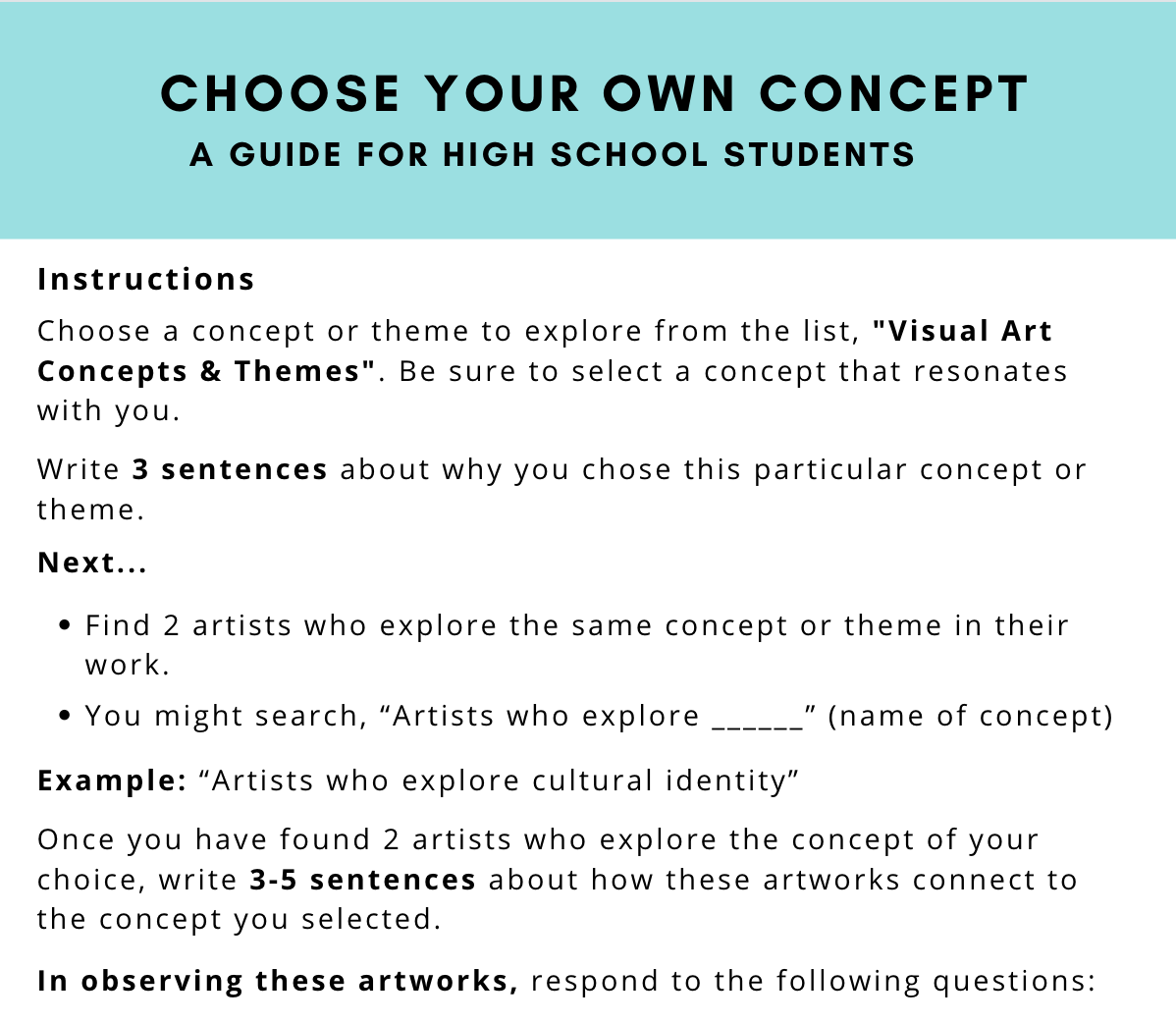 FREE Choose Your Own Concept, High School Students