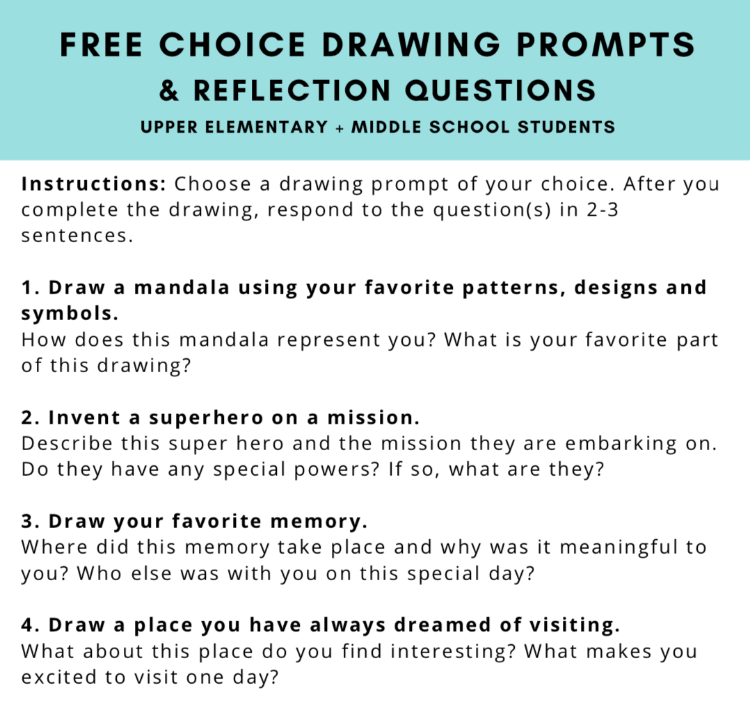 FREE Free Choice Drawing Prompts &amp; Reflection Questions
