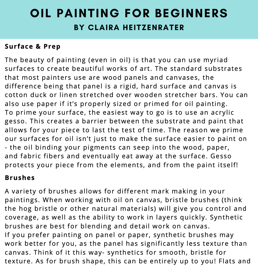 FREE Oil Painting for Beginners by Claira Heitzenrater