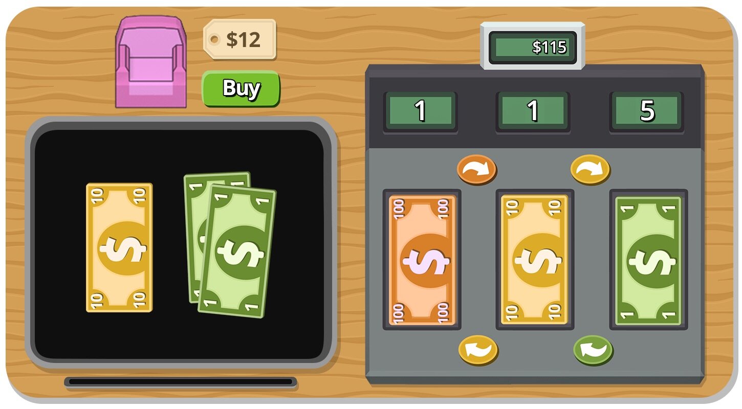Use currency based on ones, tens, and hundreds.