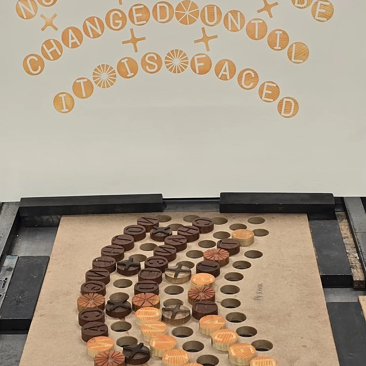 Feels so good to be back in the shop and playing around with my buddy Phill  who came up with this idea of setting type in this chase he made for the letters without setting the spacing. All you have to do is pop the letters into the space and print.