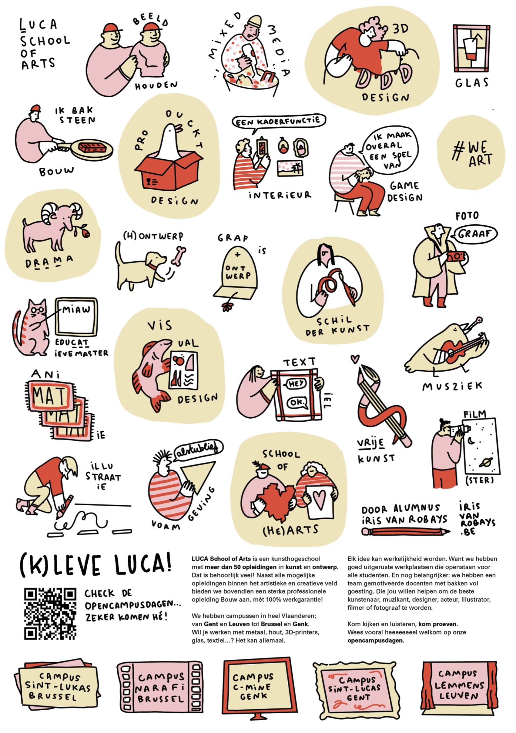 stickervel voor kunstschool LUCA met verschillende opleidingen