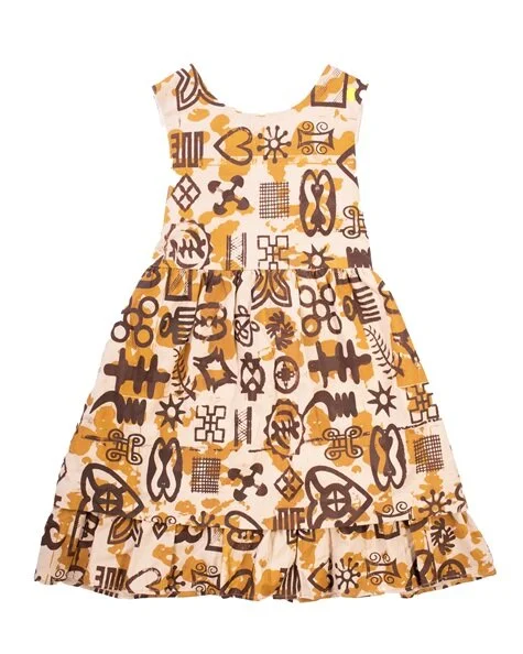 Girls Ivory, Brown & Gold Dress Two-Piece Set