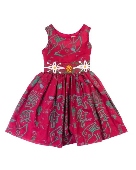 Girls Wine Rose & Green Sleeveless Dress